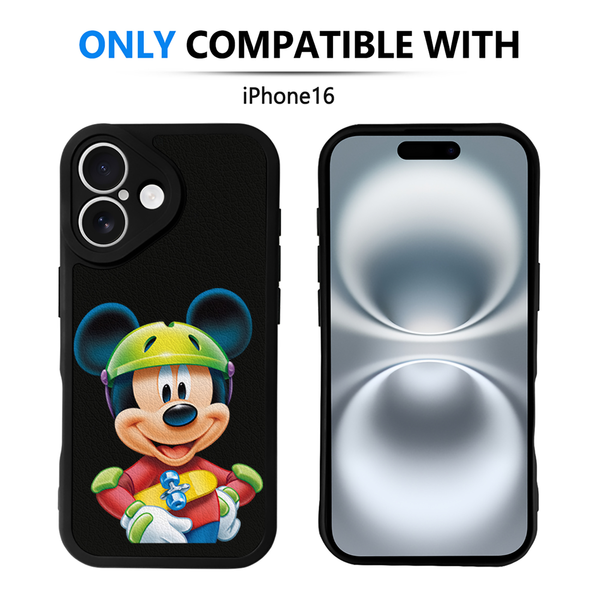 （画像用） ミッキーマウス Mickey Mouse 【iPhone 16シリーズ対応】シリコンスマホケース（レザー調） 材質：シリコン